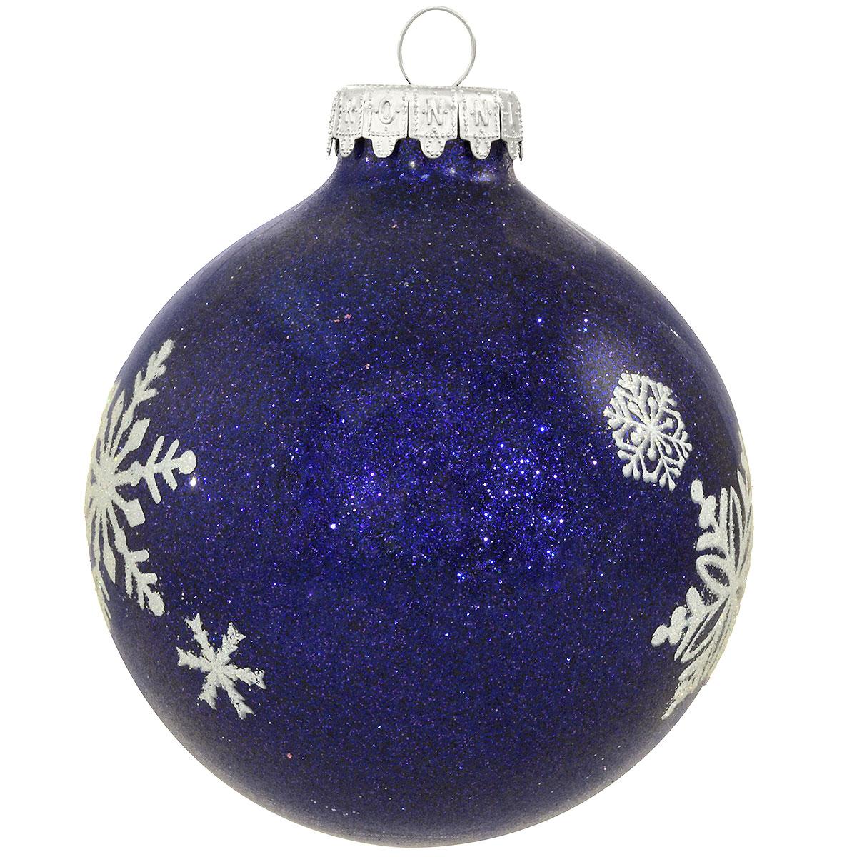 Dark Blue Snowflakes Sparkle Glass Ornament